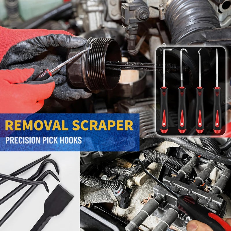 DWH 18 Pcs Precision Pick and Hooks Set, Auto Body Tool Kit with Scraper Telescoping Magnetic Pickup Tool Panel Clip Plier Fastener Remover, Metal Plastic Trim Tools, Automotive Mechanic Bag - Image 3